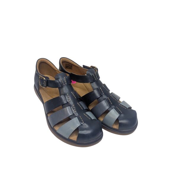 Clarks Certina Sun Leather Comfort Sandals Womens Size 8.5 Navy Blue Combination - Picture 1 of 9